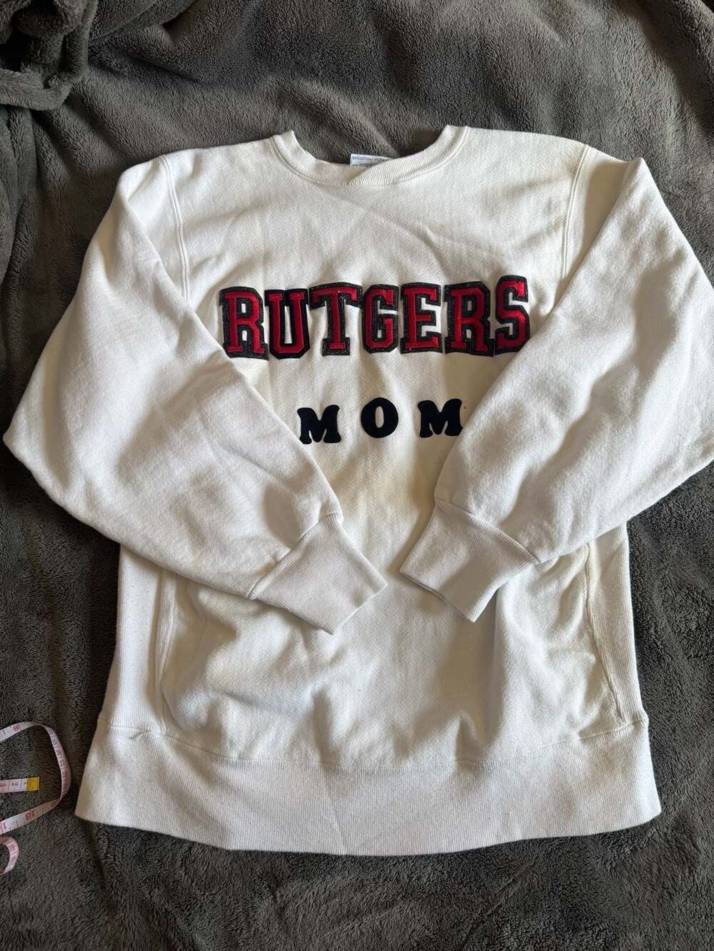 Vintage Hanes Beefy Rutgers Mom Crewneck Sweatshirt Large White Made in USA